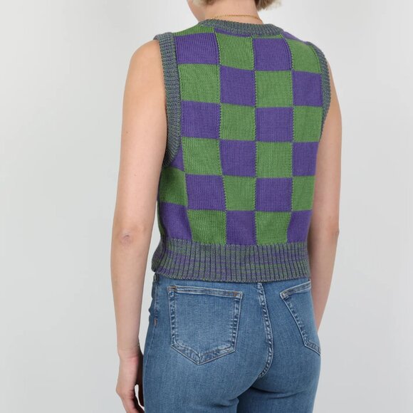 Warm Hugs Only Checkered Wool Knit Vest - Purple & Green - Picture 3 of 3
